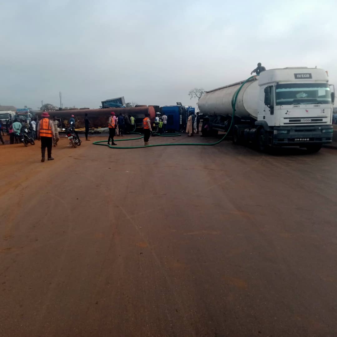 Traffic diverted as tanker falls on Lagos-Ibadan road, two injured