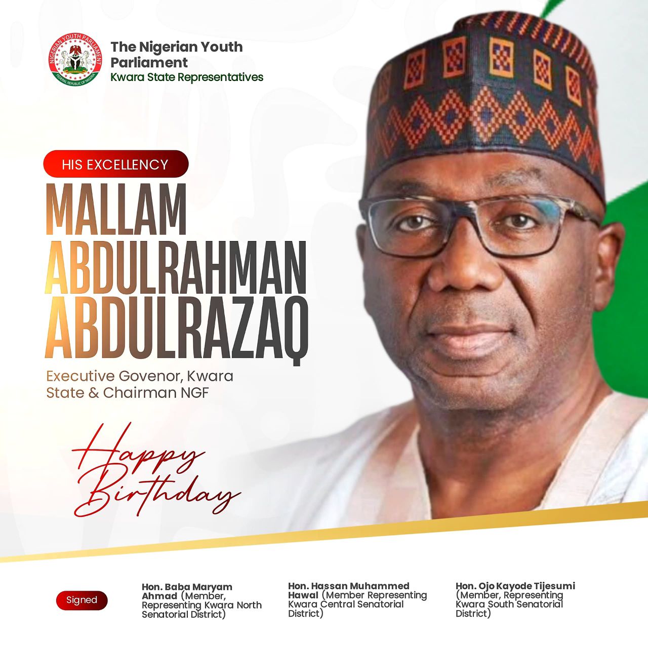 Kwara Youth Parliamentarians Hail Gov AbdulRazaq as “Youth Developer” on 65th Birthday